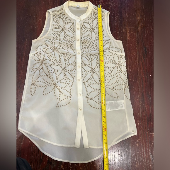 Guess cream chiffon sleeveless blouse with gold beaded detailing - Picture 9 of 10